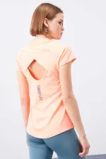 T-shirt femme Tommylife Wholesale Coral Back Window Short Sleeve Standard Fit Crew Neck - 97101
