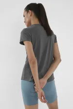 Tommylife Toptan Koyu Gri Basic Kısa Kol Standart Kalıp O Yaka Kadın T-Shirt - 97144