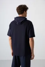 Tommylife Wholesale Hooded Oversize Basic Men's T-Shirt 88335 Navy Blue