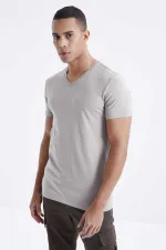 Tommylife Toptan V Yaka Standart Kalıp Basic Erkek T-Shirt 87912 Koyu Bej
