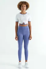 Leggings pour femmes Tommylife, taille haute, coupe slim, imprimé logo violet - 94627