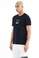 Tommylife Wholesale Adney Crew Neck Standard Fit Printed Men's T-Shirt 88230 Navy Blue
