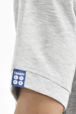 Tommylife Toptan Gri Melanj Kapüşonlu Kol Etiket Detaylı Oversize Erkek T-Shirt - 88179