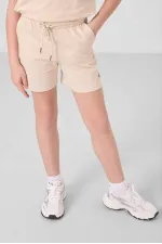 Tommylife Toptan Pamuklu Yumuşak Dokulu Standart Fit Basic Kız Çocuk Şort Takım 75184 Bej