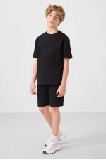 Ensemble short chino garçon Tommylife Wholesale en coton léger et extensible, coupe oversize, noir, réf. 11276