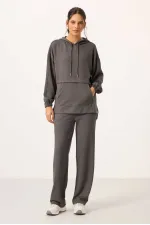 Survêtement tunique à capuche surdimensionné pour femme, texture douce, vente en gros Tommylife - 95348 Gris foncé