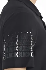 T-shirt homme Tommylife Wholesale, manches noires imprimées, col polo, coupe standard - 88240