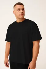 Tommylife Toptan Siyah Baskılı O Yaka Rahat Form Battal Büyük Beden Erkek T-Shirt - 88472