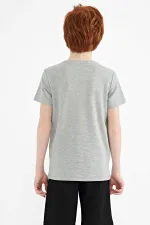 T-shirt garçon imprimé Tommylife, col rond, coupe standard, gris chiné, référence 11145