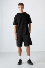 Tommylife Wholesale Hooded Oversize Basic Men's T-Shirt 88352 Black