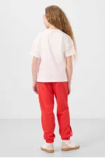 Tommylife Wholesale Crew Neck Printed Elasticated Hem Standard Fit Girls' Tracksuit Set 75186 Ecru Fiesta