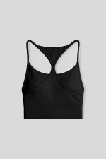 Tommylife Toptan Siyah Standart Fit Baskılı Sırt Detaylı Kadın Spor Büstiyer - 97300