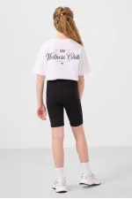 Tommylife Toptan Pamuklu O Yaka Standart Fit Baskılı Kız Çocuk Tayt Takım 75190 Beyaz Siyah