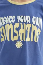 Tommylife Toptan Açık Eflatun Renkli Yazı Baskılı O Yaka Oversize  Kısa Kollu Kız Çocuk T-Shirt - 75111