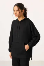 Ensemble tunique de survêtement à capuche oversize pour femme Tommylife, texture douce, vente en gros - 95348 Noir