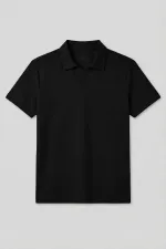 T-shirt polo noir Tommylife Wholesale pour homme, coupe confortable, texture douce - 88496