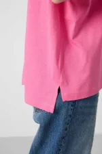 Tommylife Toptan O Yaka Oversize Basic Kadın T-Shirt 97285 Rose