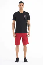 Tommylife Wholesale Black Print Detail V-Neck Standard Fit Men's T-Shirt - 88186
