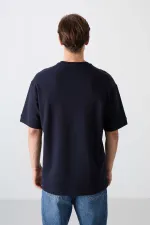 Tommylife Toptan O Yaka Oversize Baskılı Erkek T-Shirt 88320 Lacivert