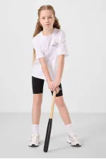 Tommylife Toptan Pamuklu O Yaka Standart Fit Baskılı Kız Çocuk Tayt Takım 75190 Beyaz Siyah