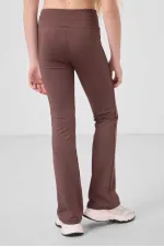 Tommylife Toptan Esnek Standart Fit Basic Performans İspanyol Paça Kız Çocuk Tayt 75193 Kahverengi