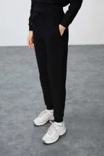 Tommylife Toptan Oversize O Yaka Jogger Kadın Eşofman Takımı 95341 Siyah
