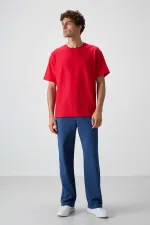 Tommylife Toptan O Yaka Oversize Basic Erkek T-Shirt 88379 Kırmızı