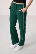 Tommylife Toptan Yumuşak Dokulu Yan Panel Detaylı Geniş Paça Kadın Palazzo Pantolon - 94669 Yeşil