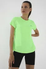 T-shirt Tommylife Wholesale vert fluo basique à manches courtes et col rond pour femme - 97144