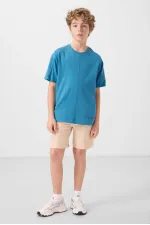 T-shirt basique oversize en coton doux texturé Tommylife pour garçon, couleur bleu pétrole, référence 11297.