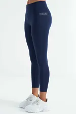 Leggings pour femmes Tommylife, taille haute, coupe slim, imprimé logo indigo - 94627
