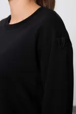 Tommylife Toptan Oversize O Yaka Jogger Kadın Eşofman Takımı 95341 Siyah