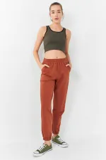 Tommylife Wholesale Khaki Basic Sleeveless Slim Fit U-Neck Women's Crop Top Tank Top - 97160