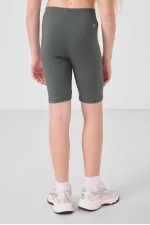 Tommylife Toptan Pamuklu Kısa Paça Standart Fit Basic Kız Çocuk Tayt 75188 Haki