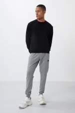 Tommylife Toptan Gri Melanj Fermuar Cepli Standart Kalıp Jogger Erkek Eşofman Alt - 84651