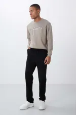 Tommylife Toptan Siyah Bağcıklı Cepli Standart Kalıp Klasik Paça Erkek Eşofman Alt - 84682