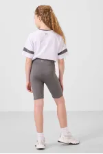 Tommylife Toptan V Yaka Kemer Detaylı Standart Fit Performans Kız Çocuk Tayt Takım 75187 Beyaz Koyu Gri