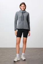 Sweat-shirt polaire à capuche zippé Tommylife Wholesale pour femme, coupe standard, gris chiné 97287