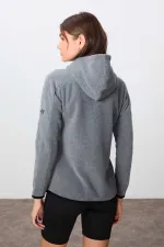 Sweat-shirt polaire à capuche zippé Tommylife Wholesale pour femme, coupe standard, gris chiné 97287