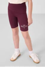 Tommylife Toptan Pamuklu O Yaka Standart Fit Baskılı Kız Çocuk Tayt Takım 75190 Ekru Bordo