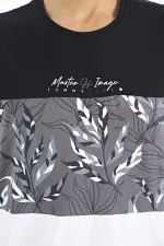 Tommylife Wholesale Black Gradient Print Detail Crew Neck Standard Fit Men's T-Shirt - 88177