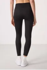 Tommylife Toptan Polyester Esnek Standart Fit Performans Kadın Tayt - 94667 Siyah