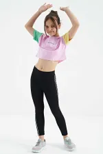 Tommylife Toptan Pembe Yazı Baskılı O Yaka Düşük Omuzlu Oversize Kız Çocuk T-Shirt - 75130