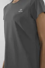 Tommylife Toptan Koyu Gri Basic Kısa Kol Standart Kalıp O Yaka Kadın T-Shirt - 97144