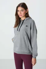 Tommylife Wholesale Hooded Oversize Women's Sweatshirt 97291 Grey Melange