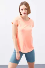 T-shirt femme Tommylife Wholesale Coral Back Window Short Sleeve Standard Fit Crew Neck - 97101