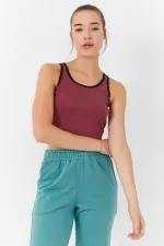 Tommylife Wholesale Burgundy Basic Sleeveless Slim Fit U-Neck Women's Crop Top Tank Top - 97162