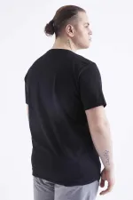 Tommylife Toptan Siyah Basic Kısa Kol O Yaka Büyük Beden Erkek T-Shirt - 88072