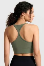 Tommylife Toptan Haki Standart Fit Baskılı Sırt Detaylı Kadın Spor Büstiyer - 97300