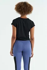 Tommylife Wholesale Black Logo Print Crew Neck Drop Sleeve Oversize Women's Crop T-Shirt - 97262